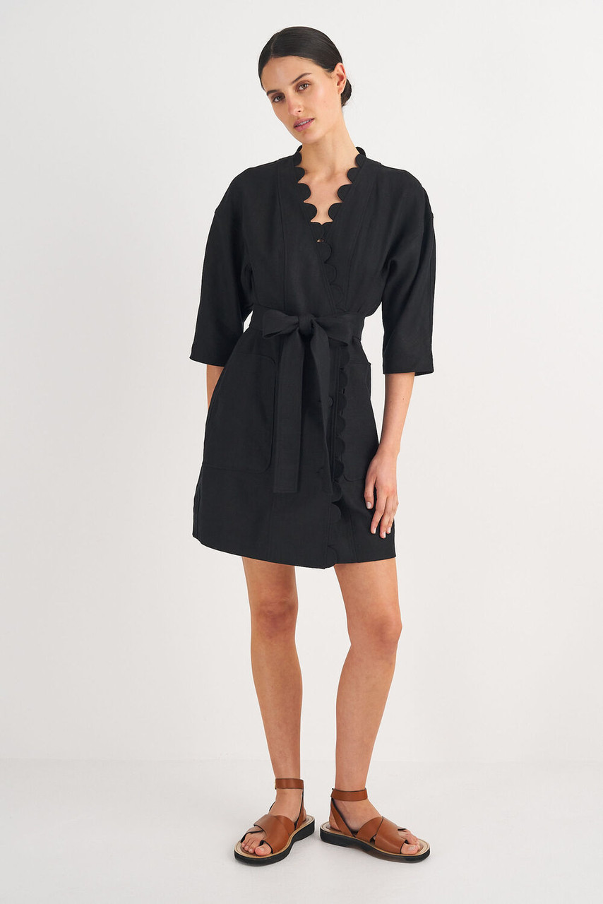 Oroton Short Scallop Dress Black