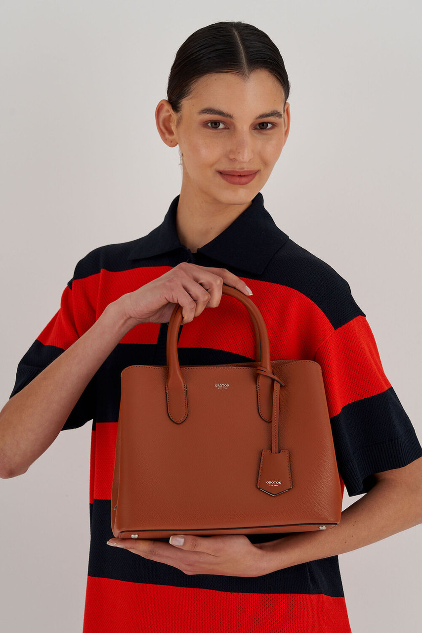 Oroton Muse Cognac Small Three Pocket Day Bag