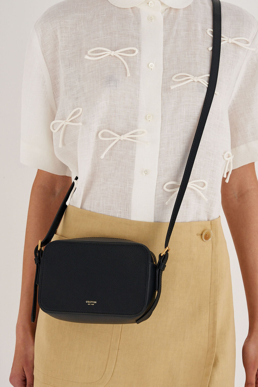 Oroton Margot Black Zip Around Crossbody Bag