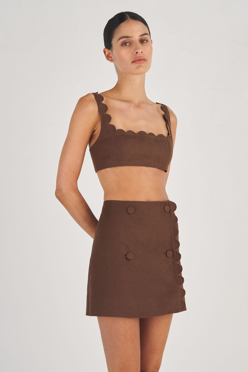 Oroton Scallop Wrap Skirt Dark Chocolate