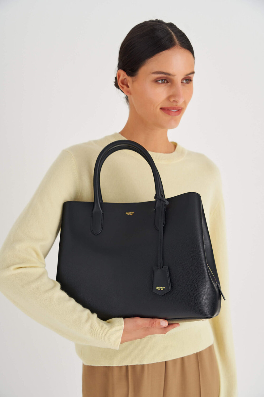 Oroton Muse Black Three Pocket Day Bag