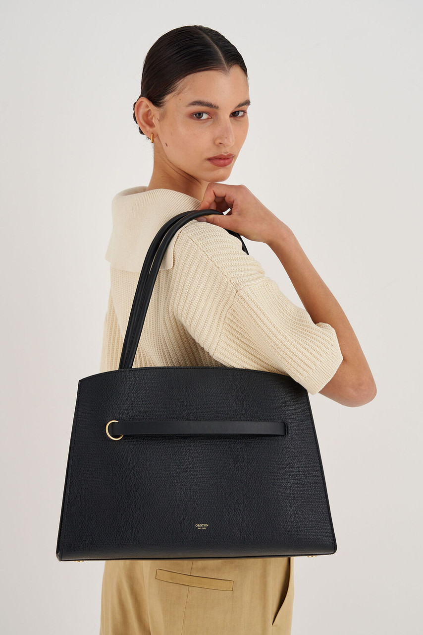 Oroton Audrey Black Three Pocket Day Bag