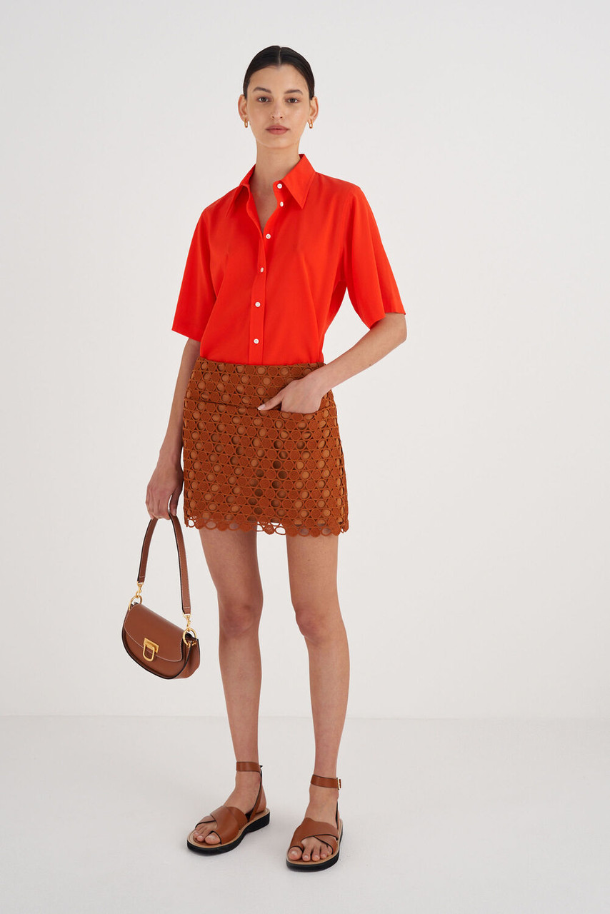 Oroton Short Lace Skirt Tan