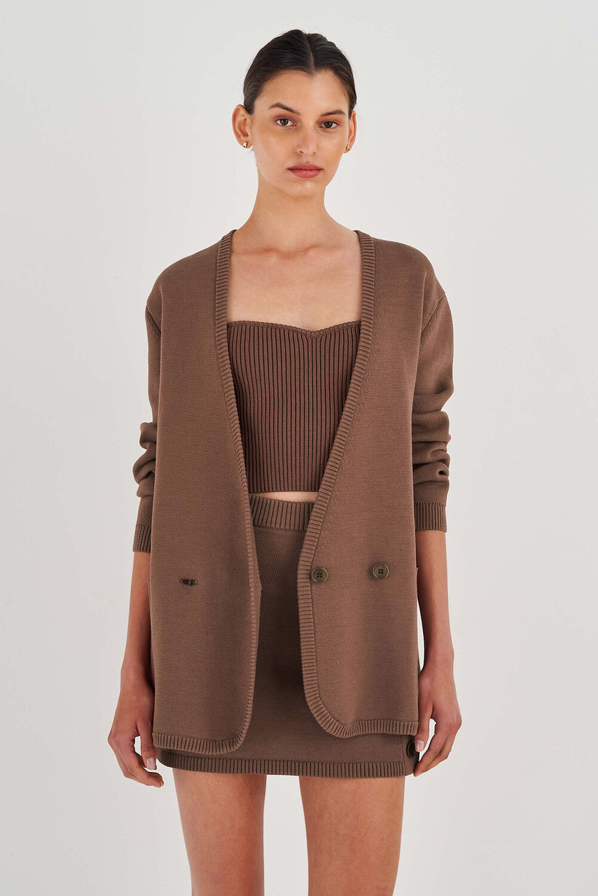 Oroton Double Breasted Knit Blazer Cocoa