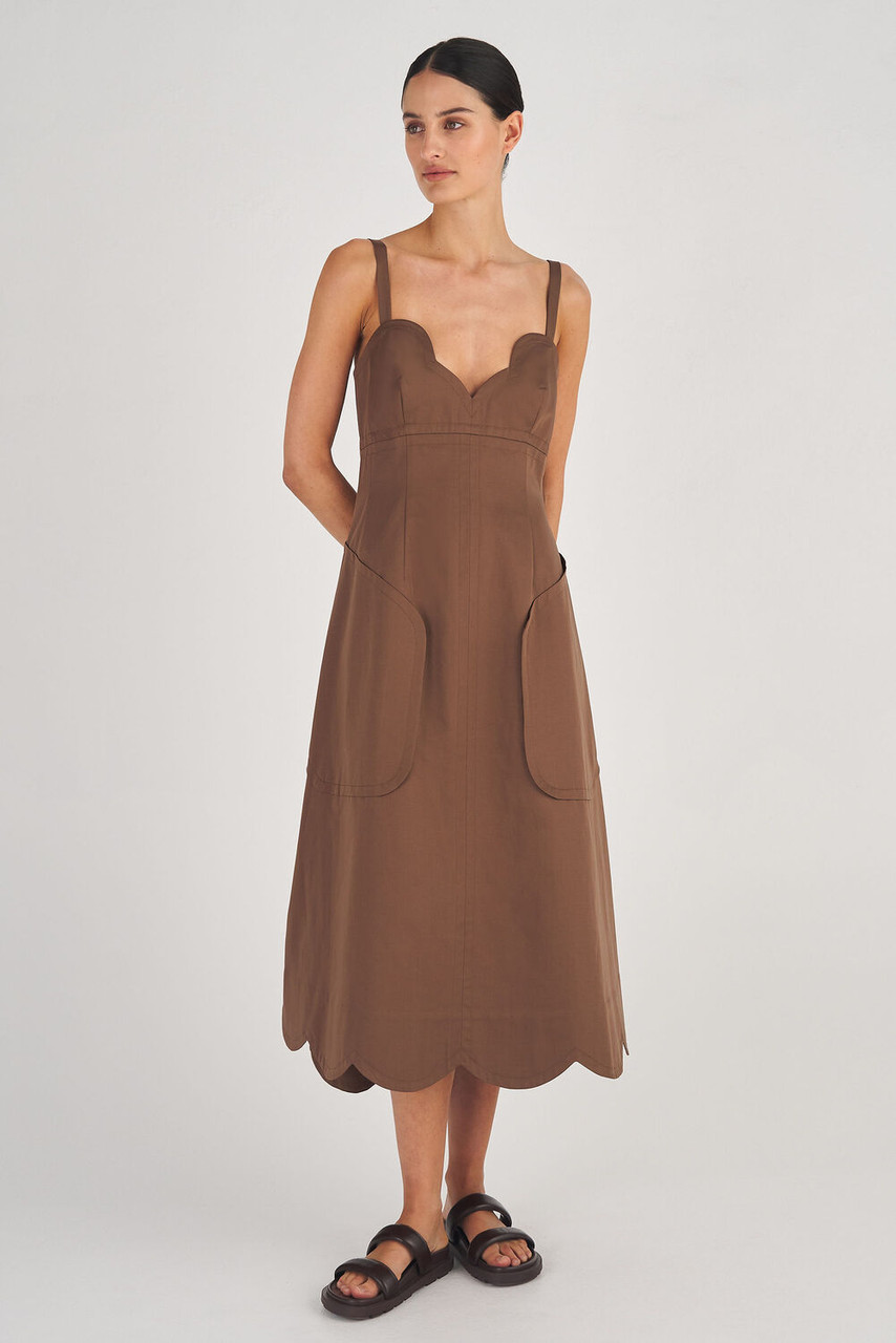 Oroton Scallop Detail Dress Dark Chocolate