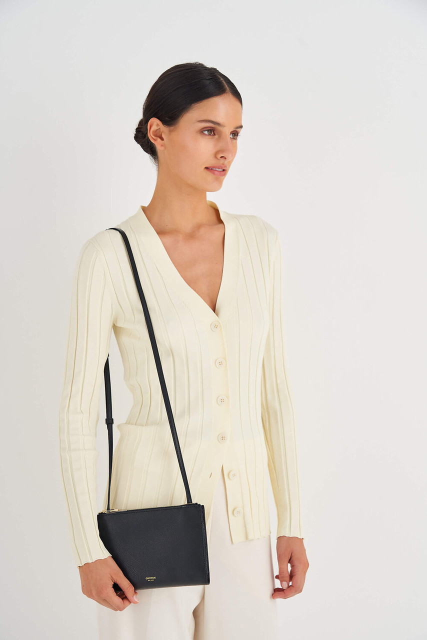 Oroton Muse Black Double Zip Crossbody Bag