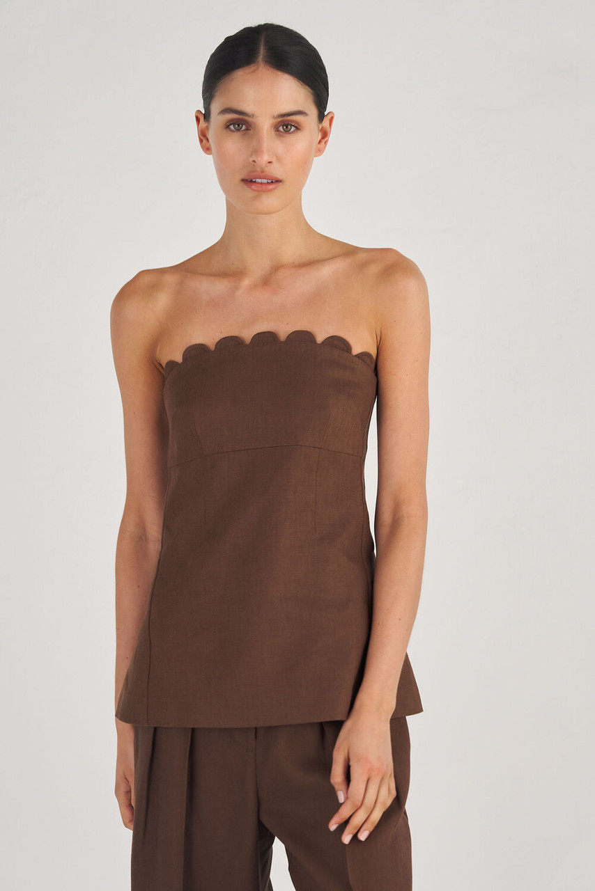Oroton Scallop Bodice Dark Chocolate