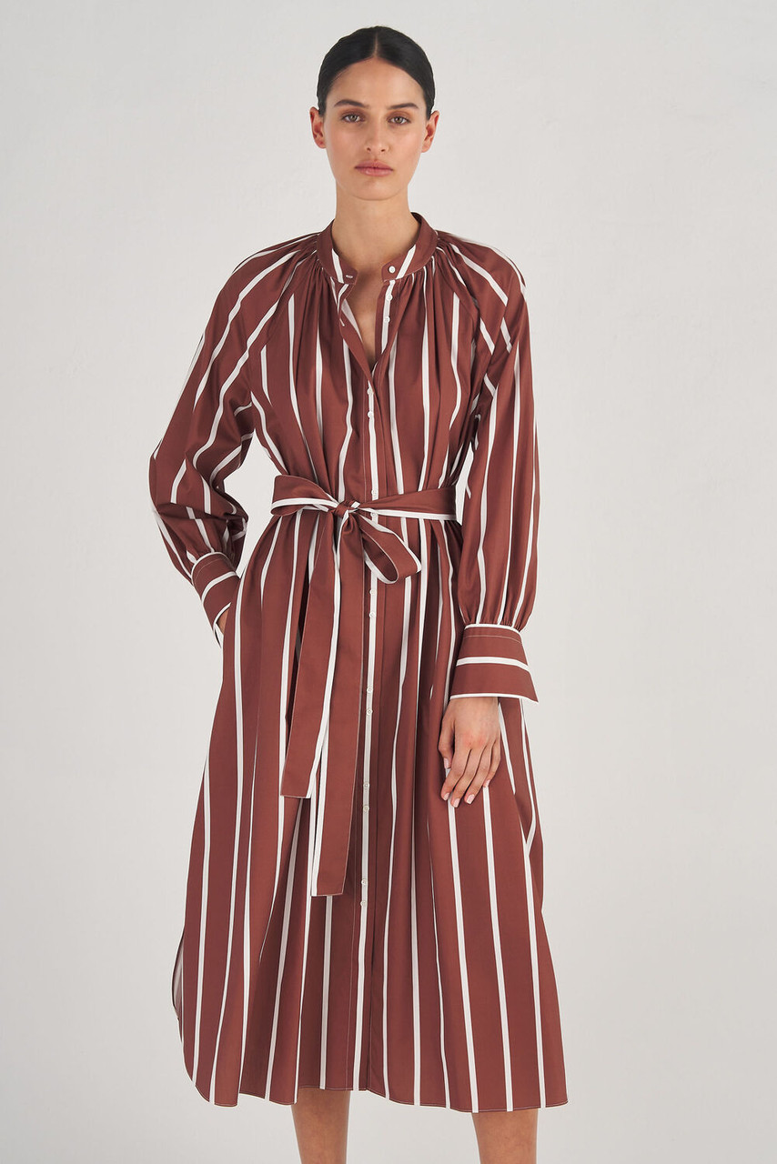 Oroton Stripe Shirt Dress Iced Chocolate