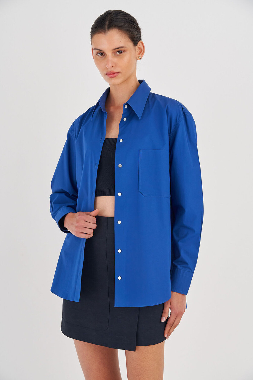 Oroton Poplin Long Sleeve Shirt Swedish Blue