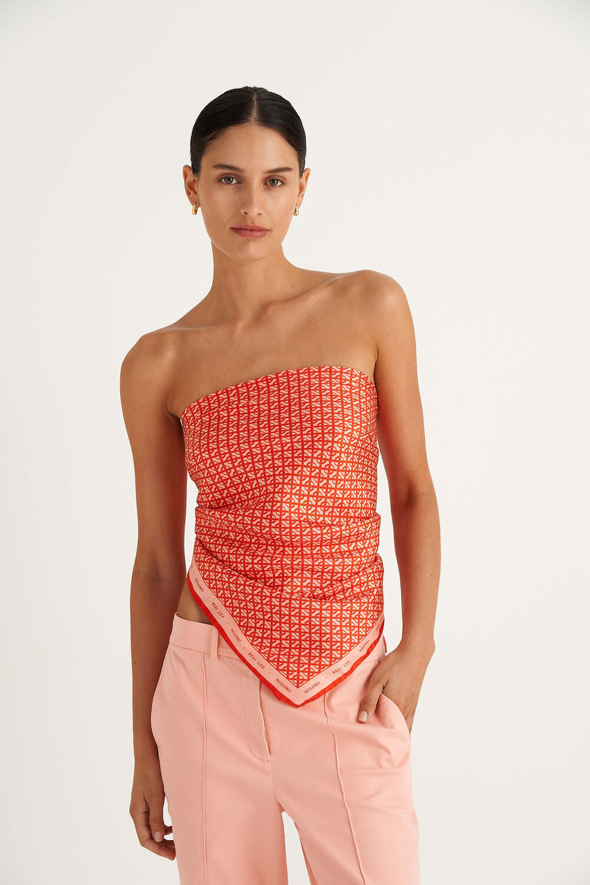 Oroton Red/Sherbert Large All Over Logo Silk Scarf