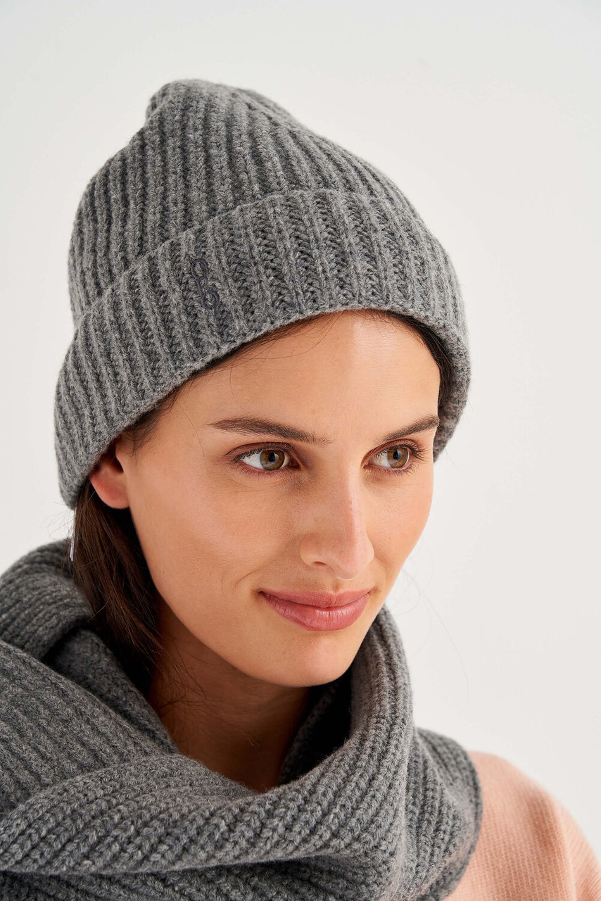 Oroton Woods Knit Beanie Grey Marle