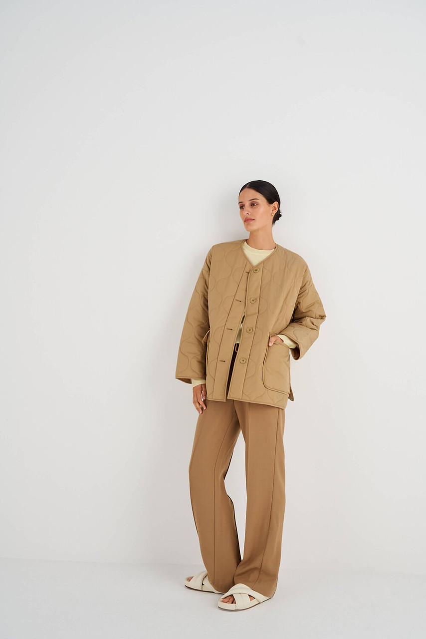 Oroton Quilted Puffer Jacket Toast