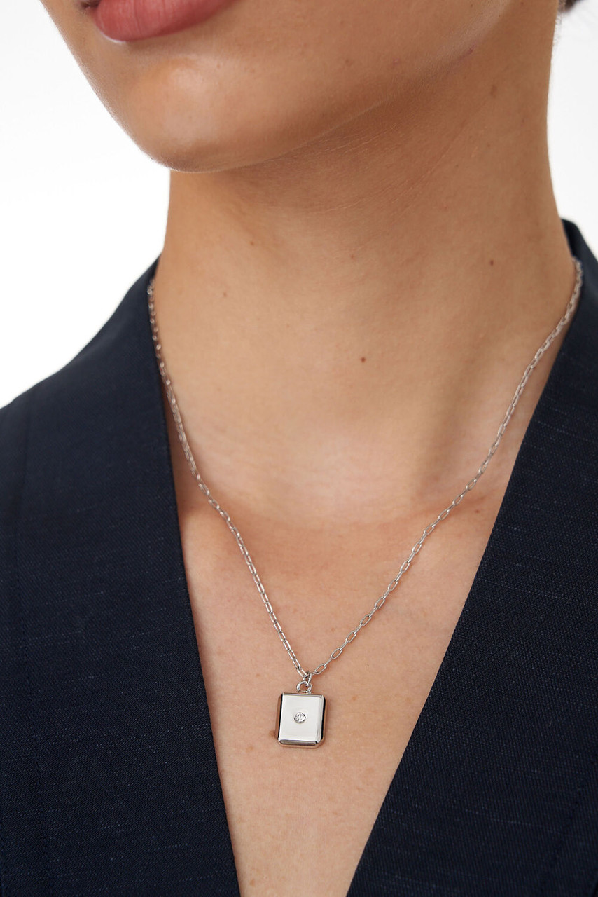 Oroton Fawne Rectangle Necklace Silver/Clear