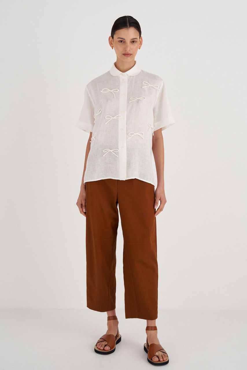 Oroton Bow Detail Shirt Antique White