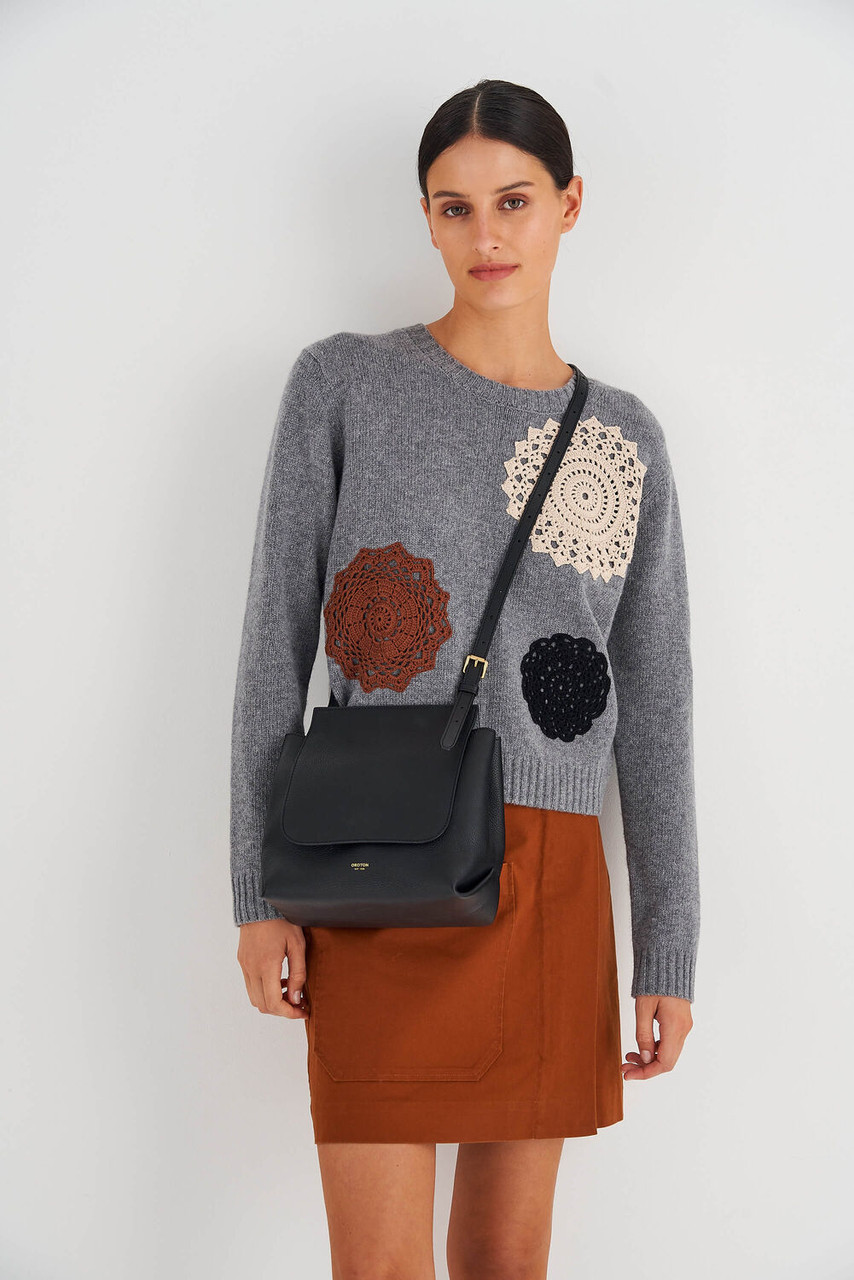 Oroton Margot Black Medium Satchel Bag