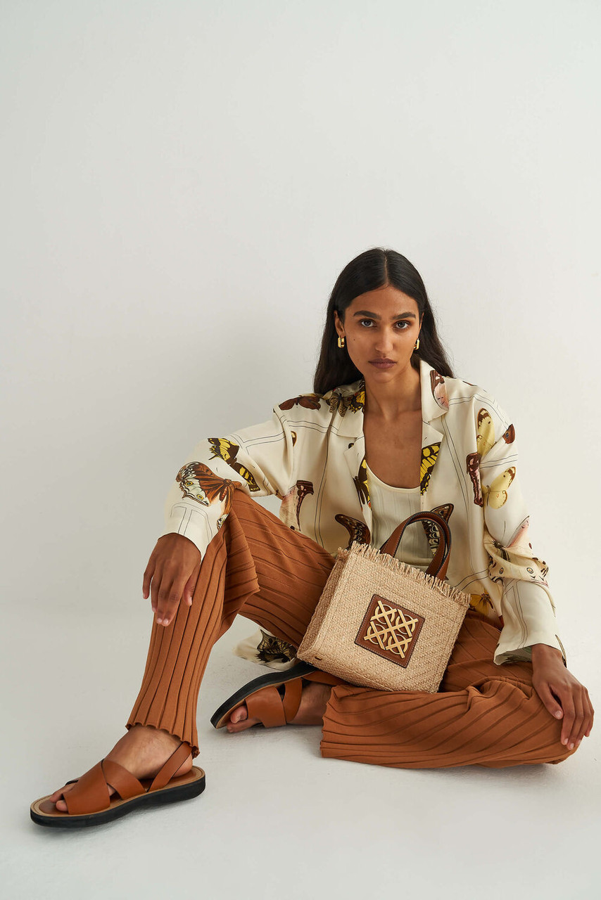 Oroton Lane Natural/Brandy Texture Small Tote