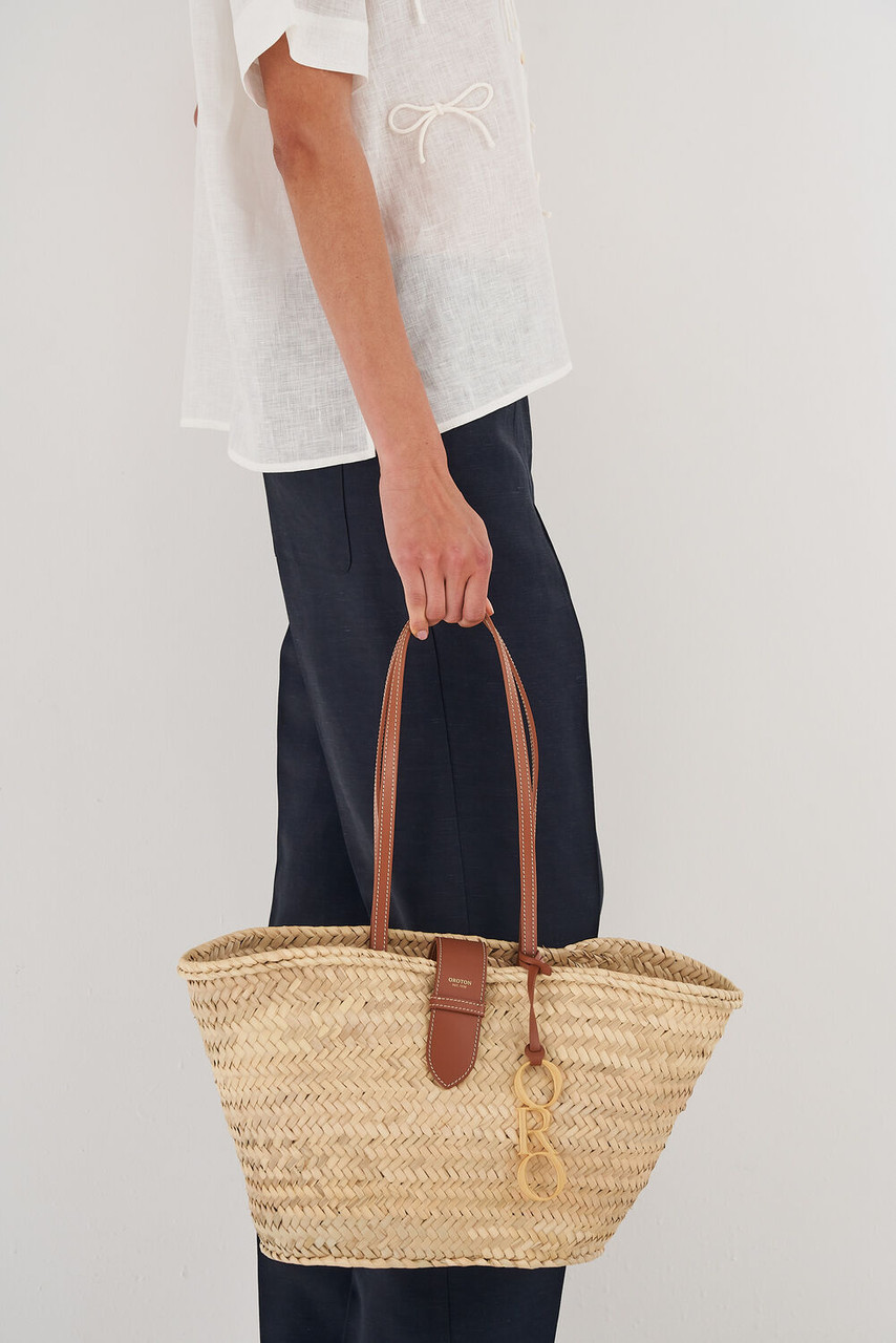 Oroton Madison Natural-Brandy Medium Tote Bag
