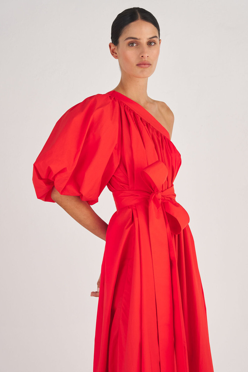 Oroton One Shoulder Dress True Red