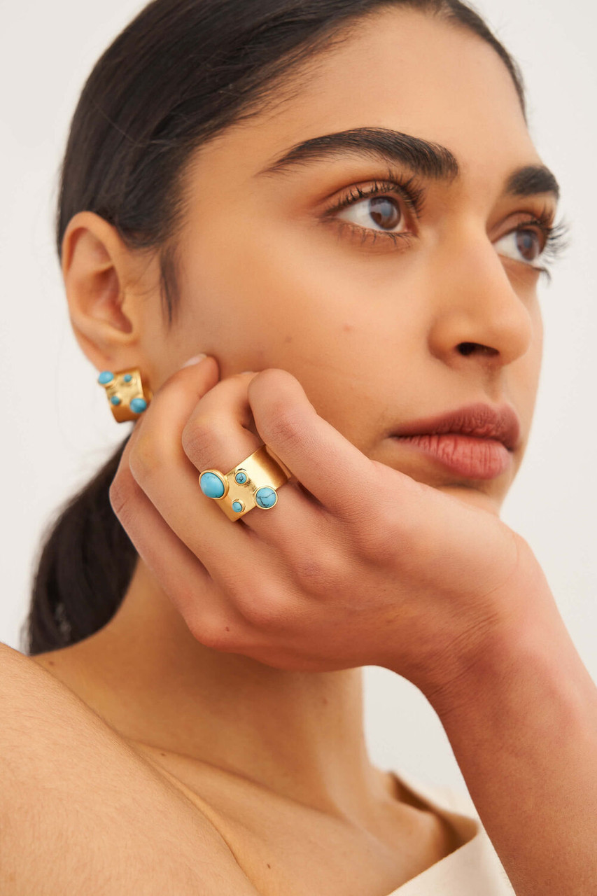 Oroton Arcadia Worn Gold-Turquoise Ring