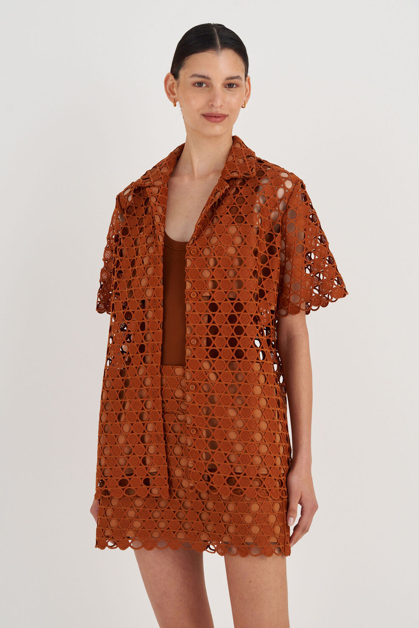 Oroton Short Sleeve Lace Over Shirt Tan