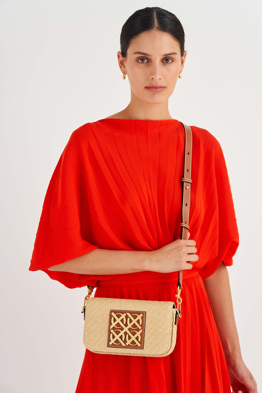 Oroton Lane Natural/Brandy Texture Small Baguette