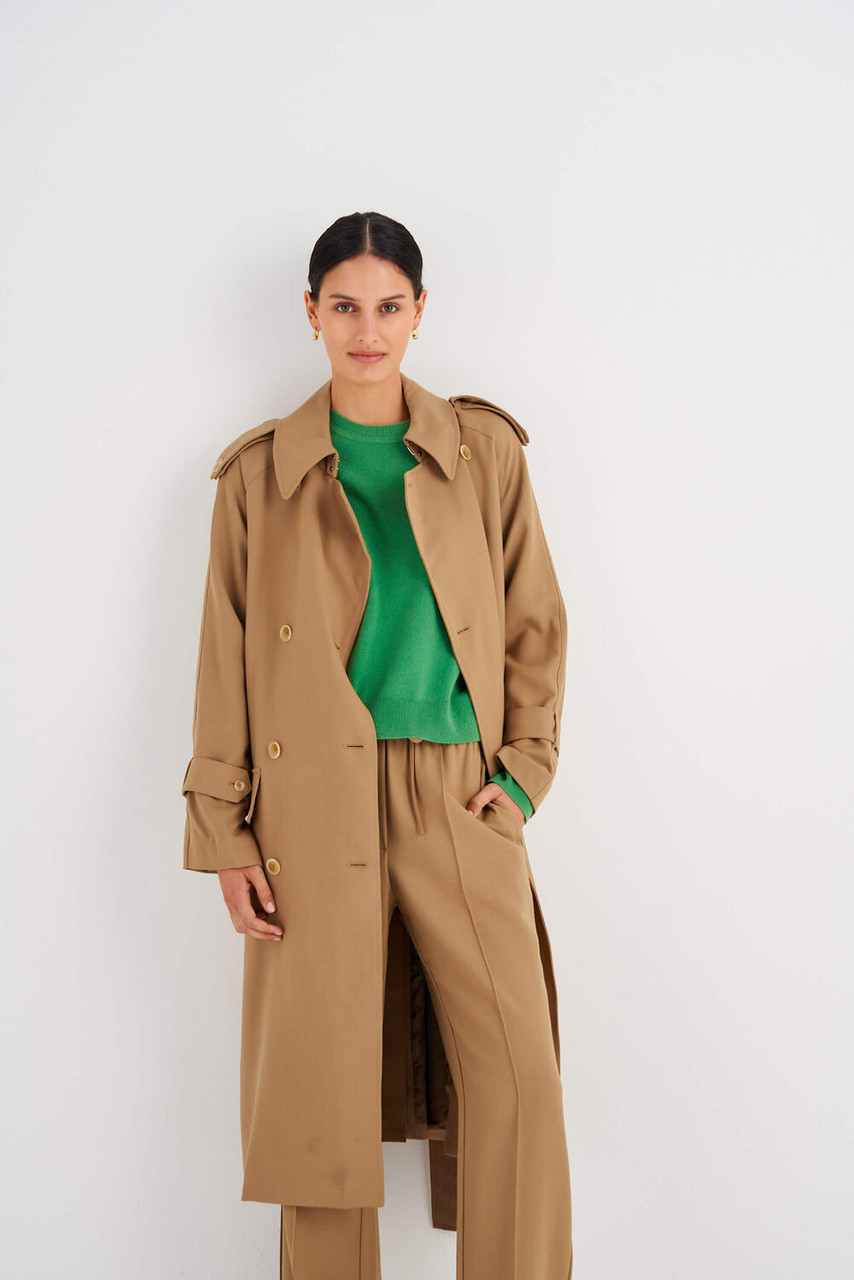 Oroton Twill Weave Trench Brunette