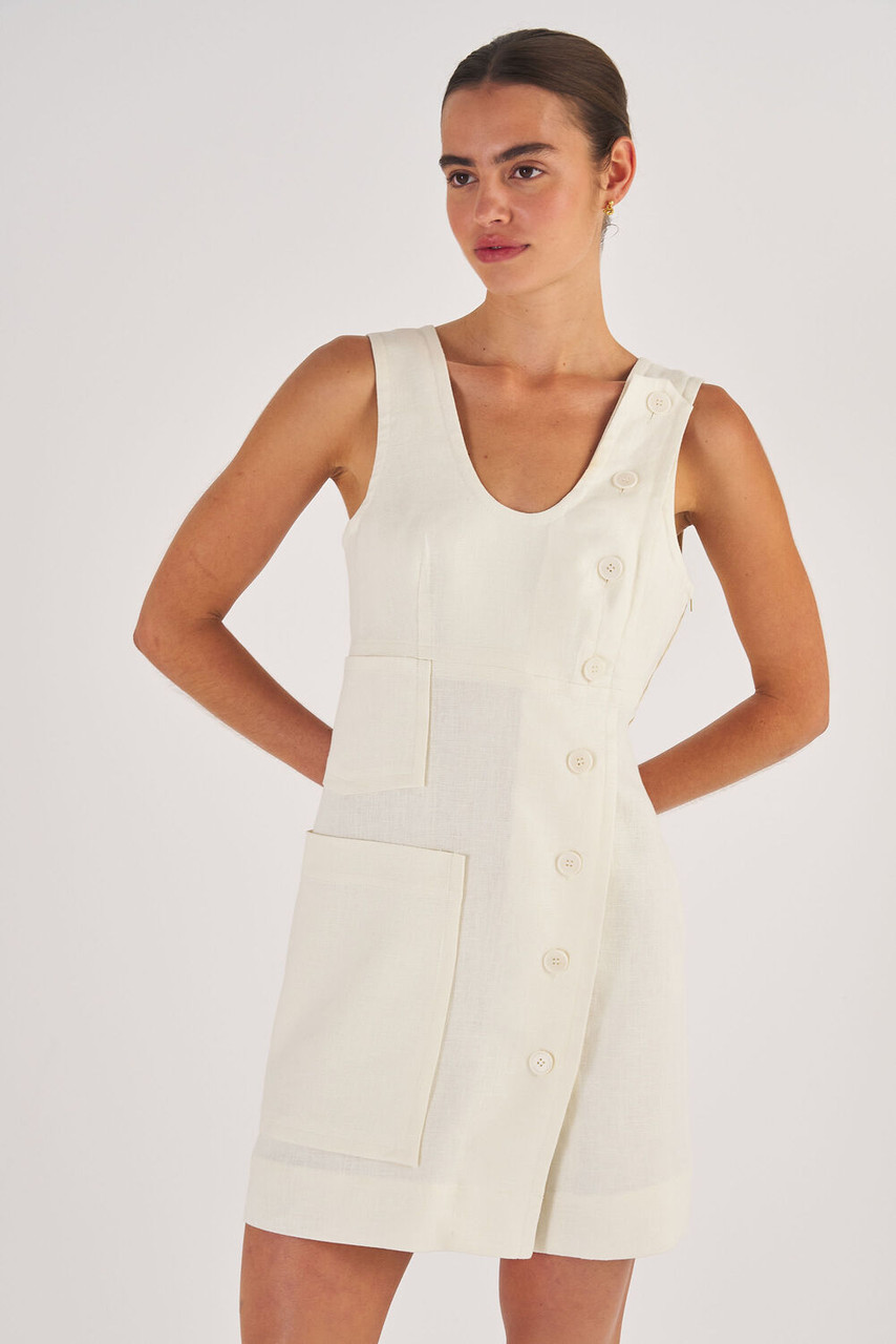 Oroton Button Up Mini Dress Soft Cream
