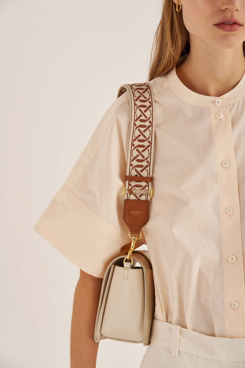Oroton Logo Cognac-Ecru Webbing Strap