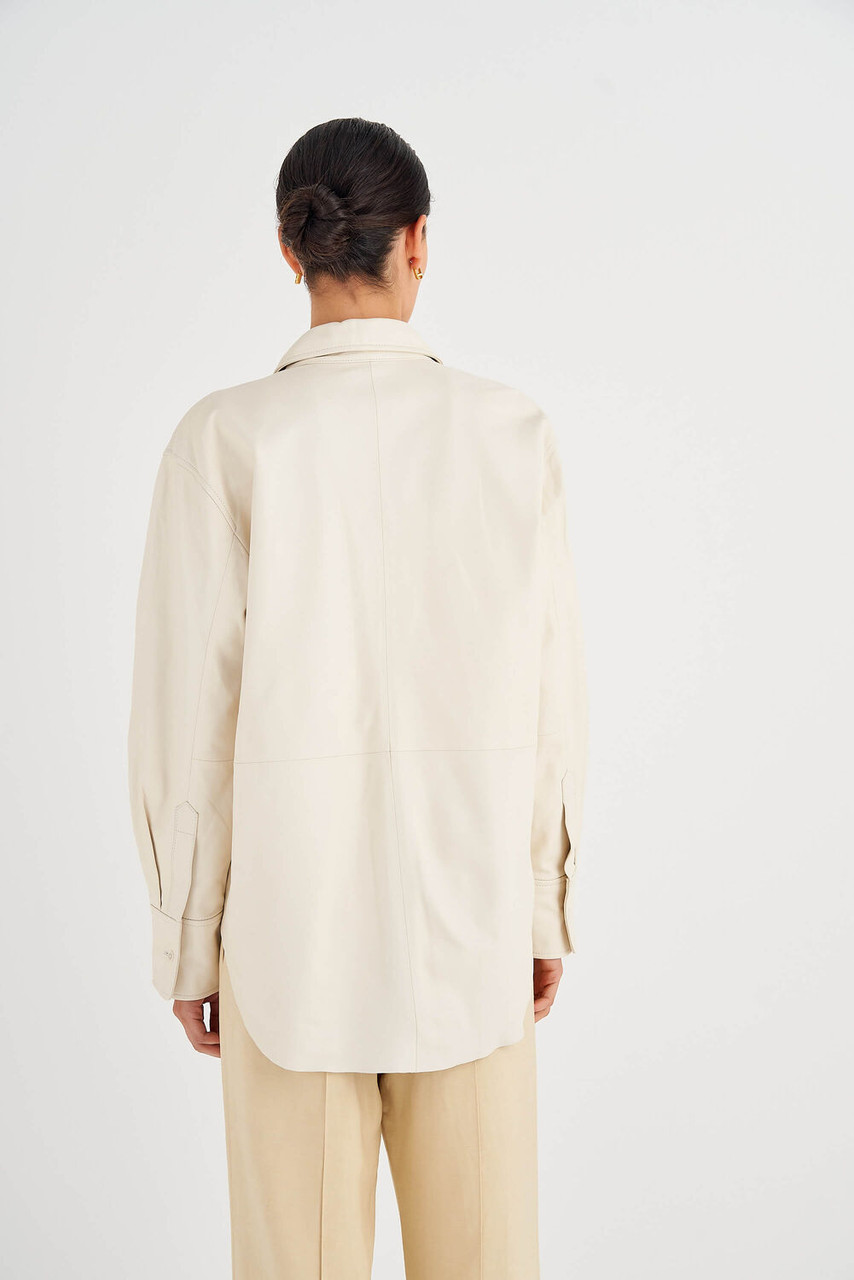 Oroton Leather Overshirt Paper White