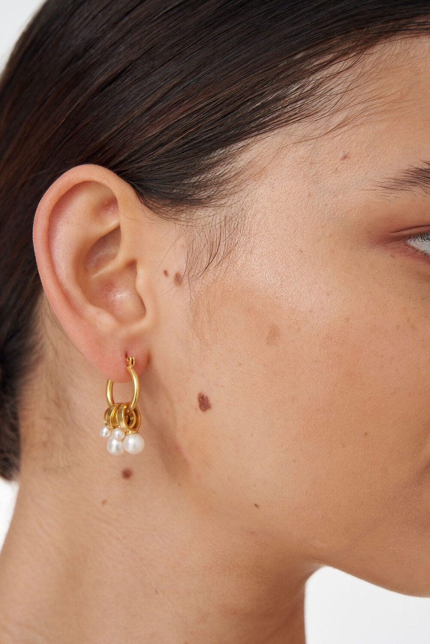 Oroton Piper Drop Hoops Worn Gold/Pearl