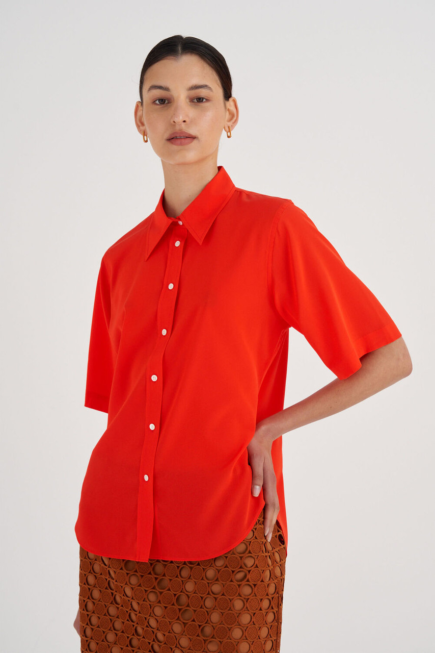 Oroton Short Sleeve Fluid Shirt True Red