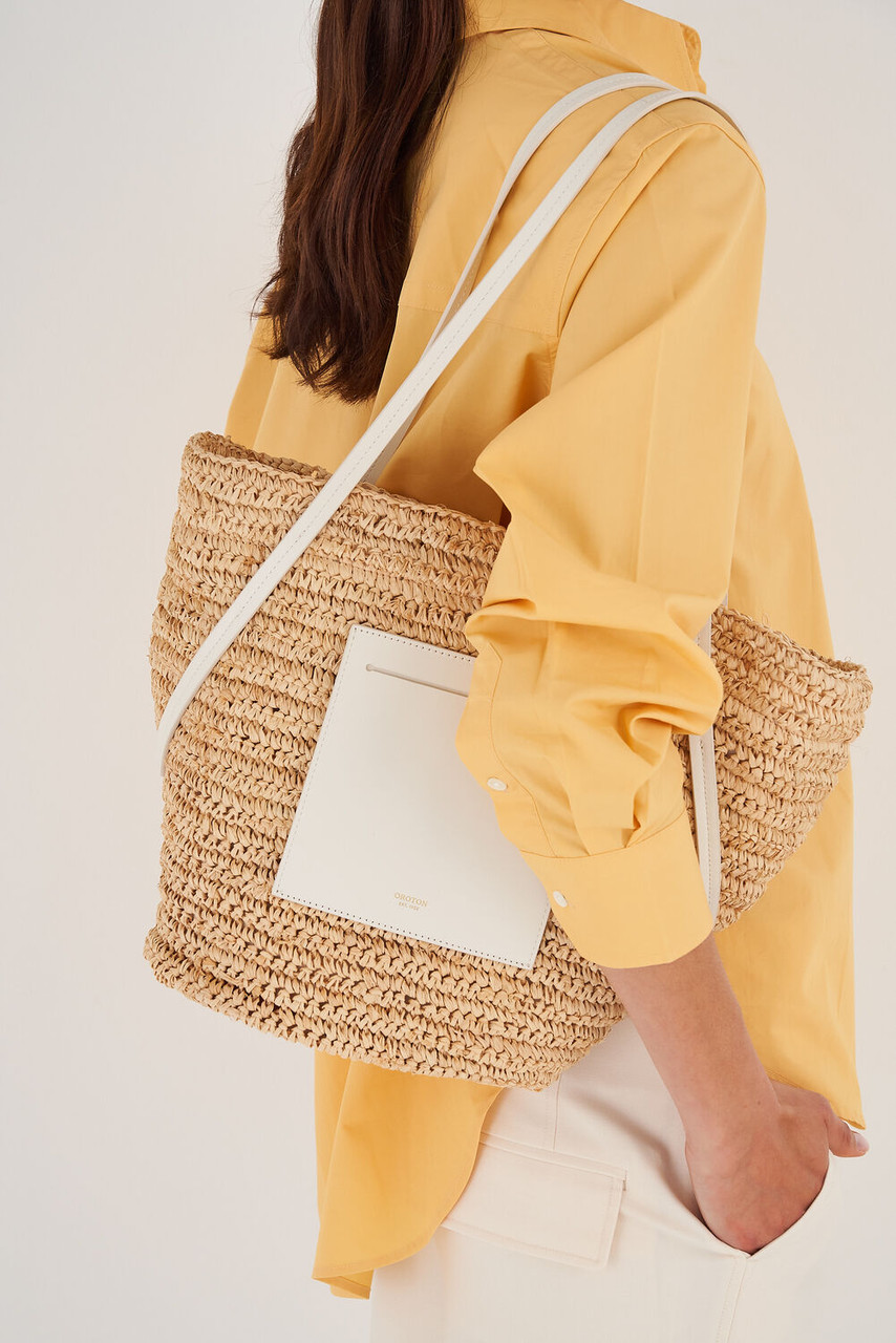 Oroton Jensen Straw Tote Natural/Paper White