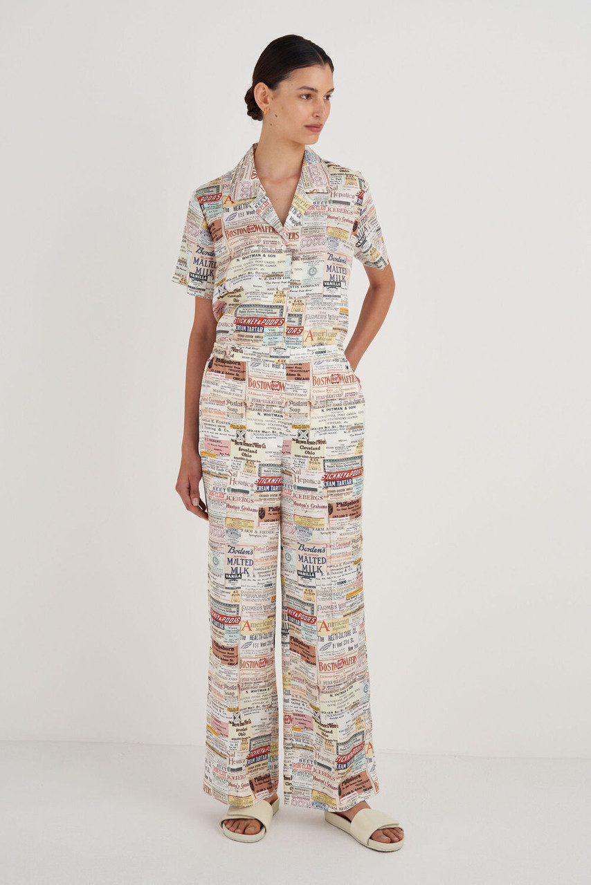 Oroton Label Print PJ Pant Soft Cream