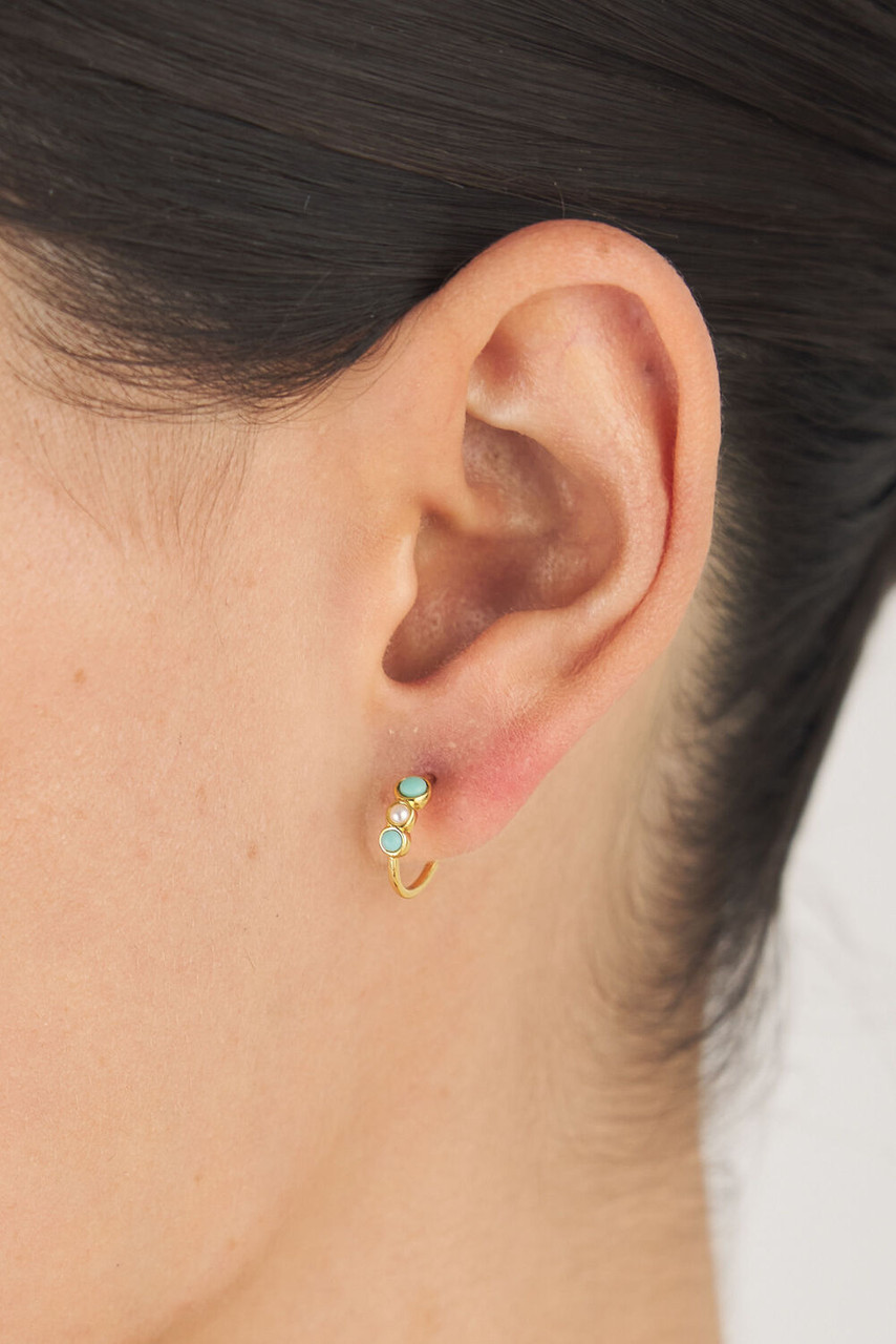 Oroton Capri Triple Hoops Gold/ Turq/ Pearl