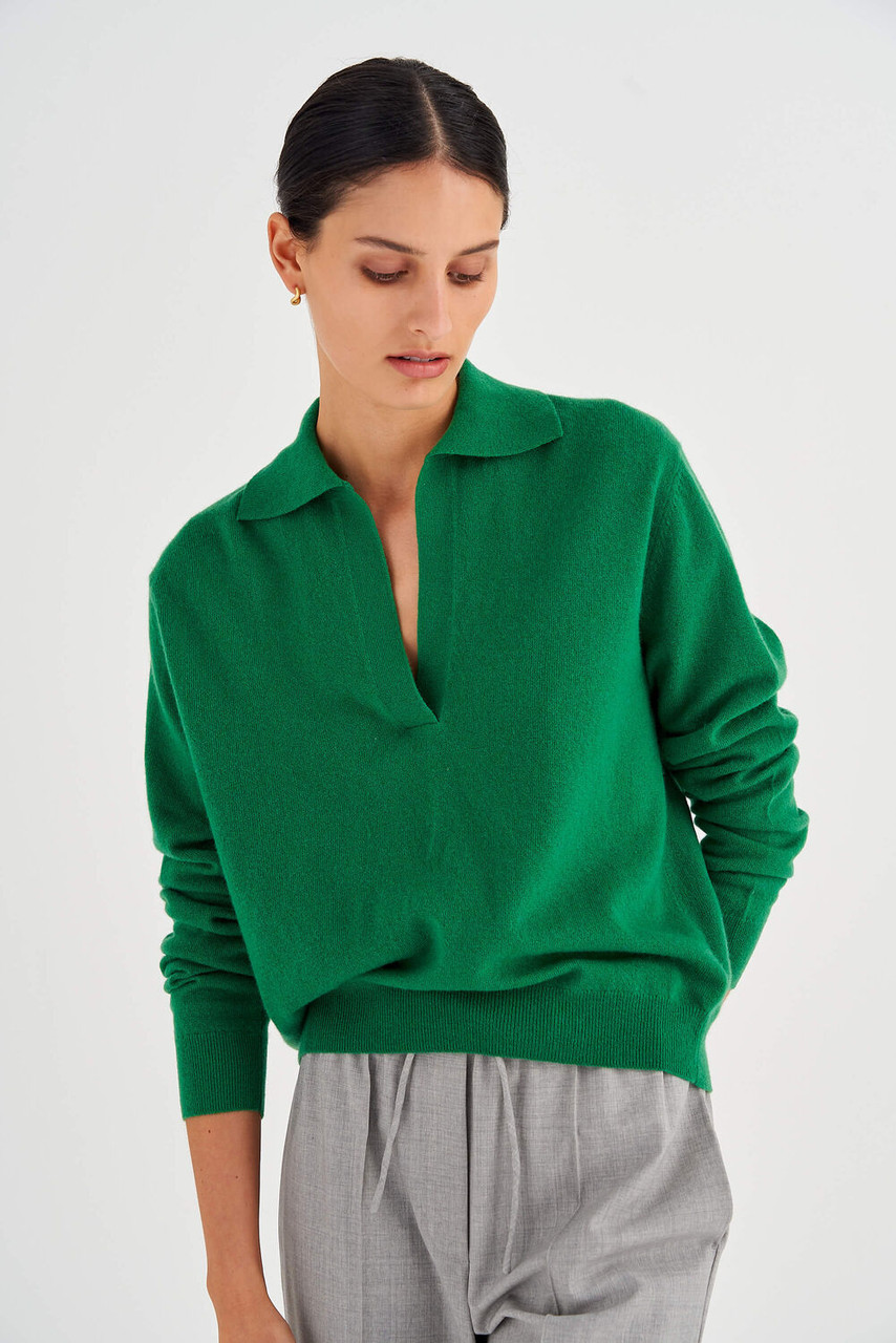 Oroton Relaxed Polo Top Tennis Green