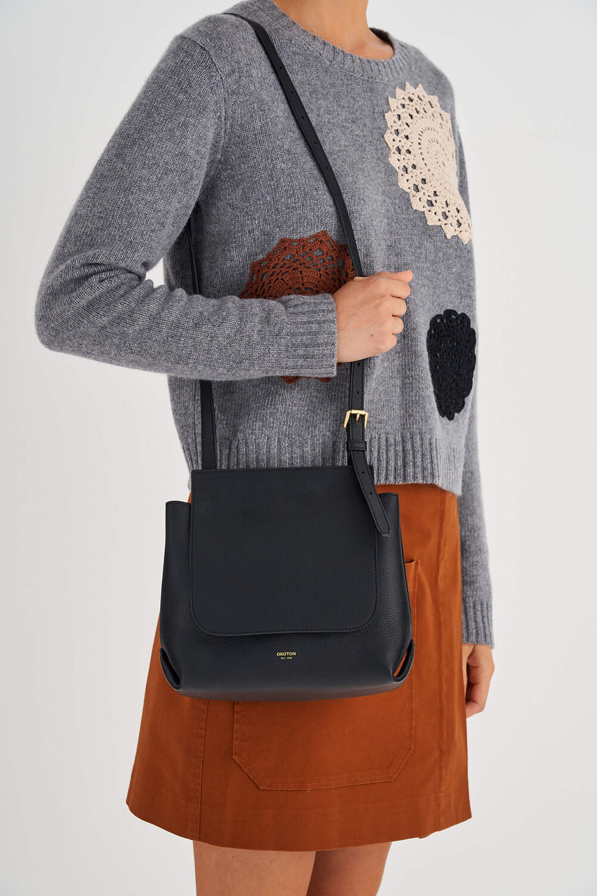 Oroton Margot Black Medium Satchel Bag