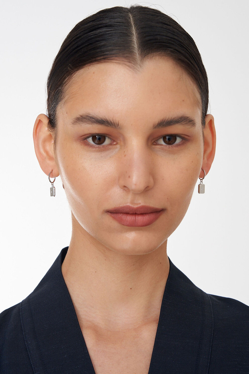 Oroton Fawne Rectangle Mini Hoops Silver/Clear