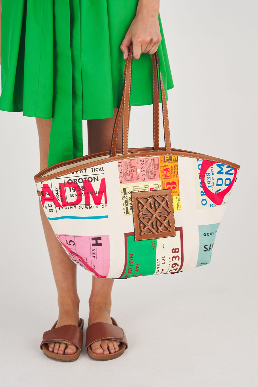 Oroton Boyd Ticket Print Large Tote Pink