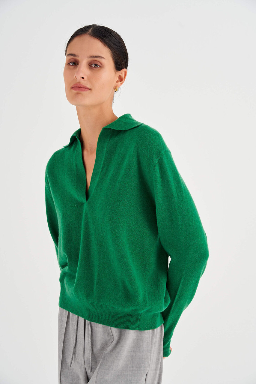 Oroton Relaxed Polo Top Tennis Green