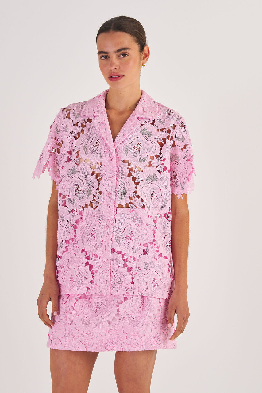 Oroton Lace Camp Shirt Foxglove