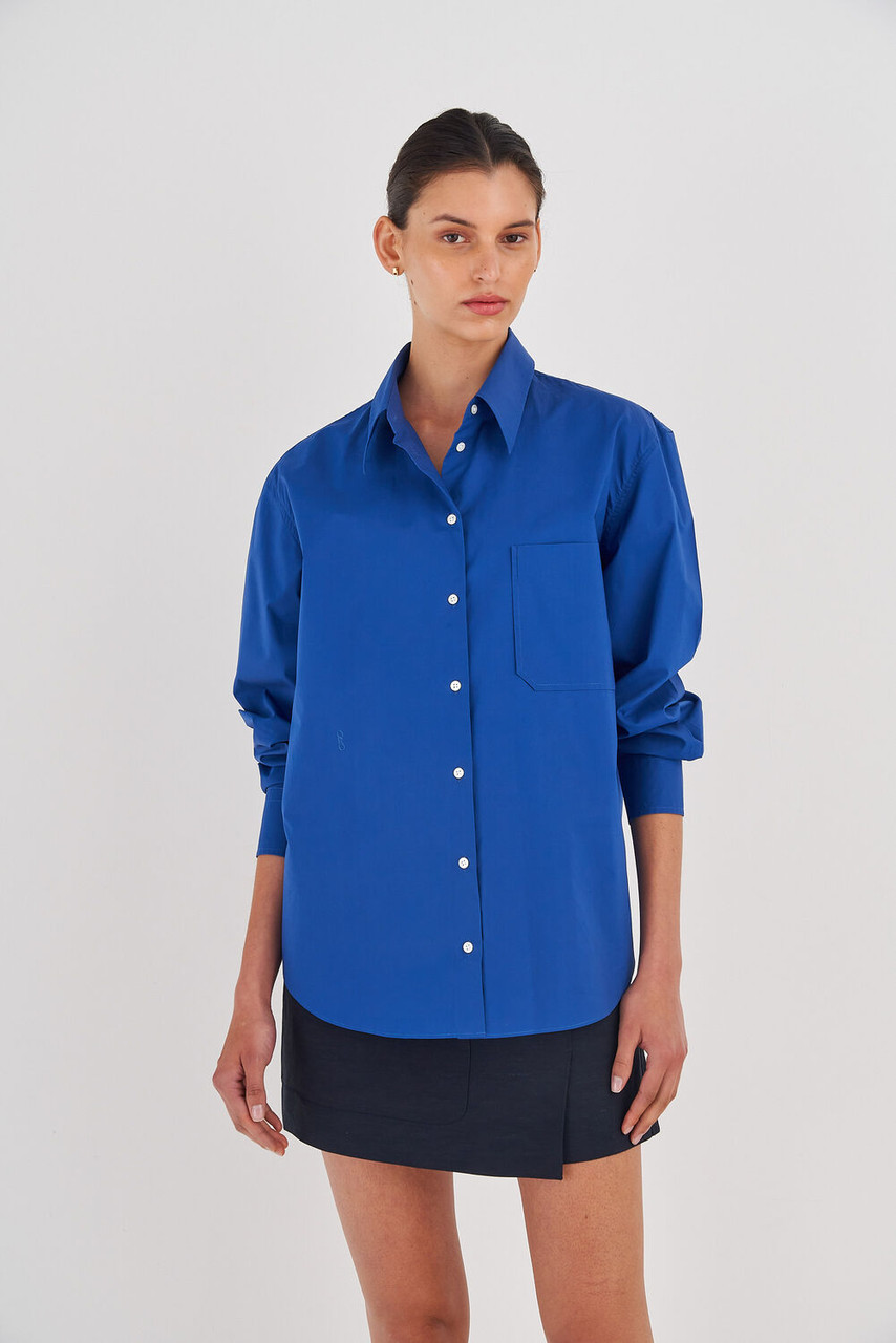 Oroton Poplin Long Sleeve Shirt Swedish Blue