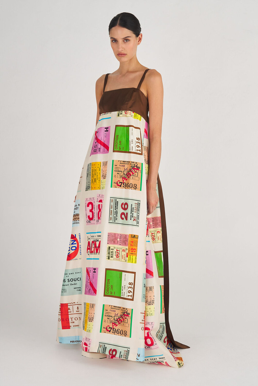 Oroton Ticket Print Gown Fuchsia