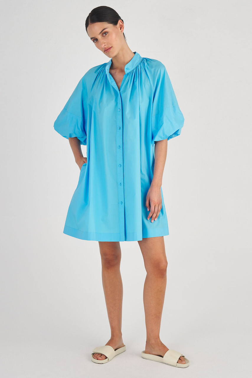 Oroton Long Sleeve Gathered Short Dress Lake