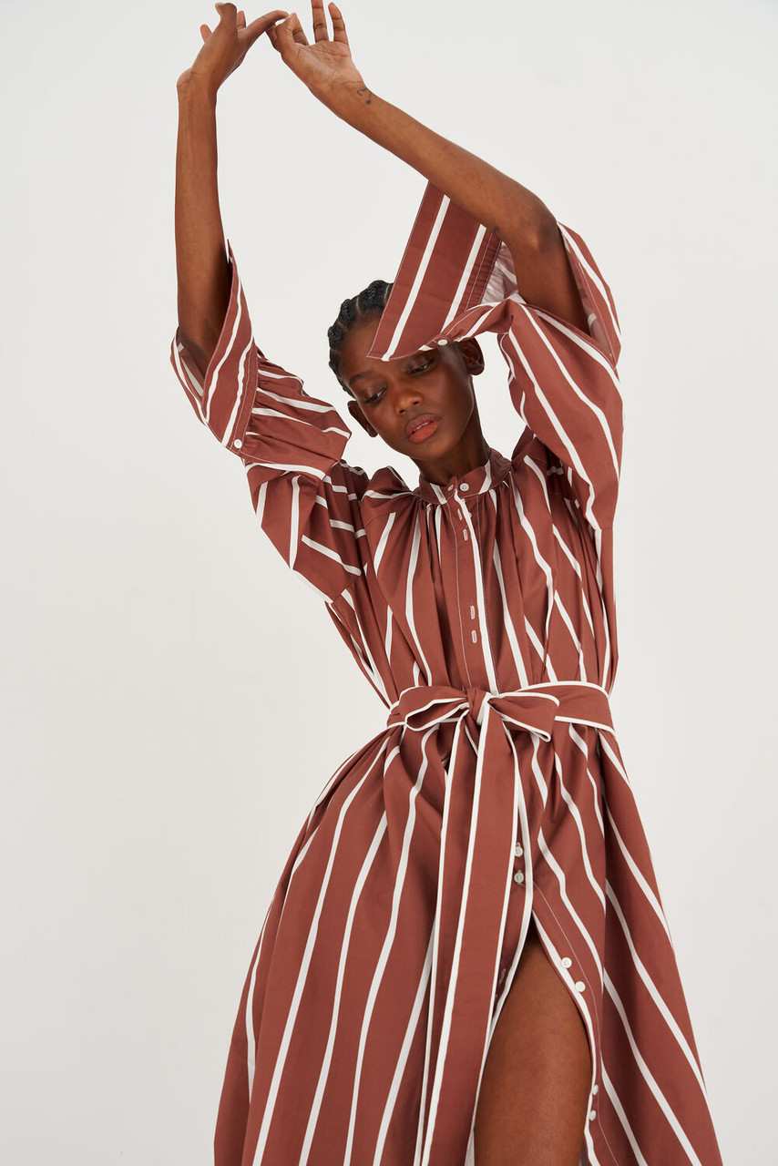 Oroton Stripe Shirt Dress Iced Chocolate