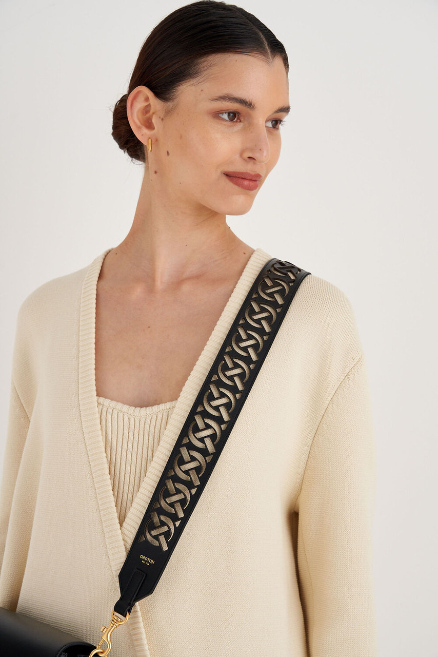 Oroton Logo Black Laser Cut Bag Strap