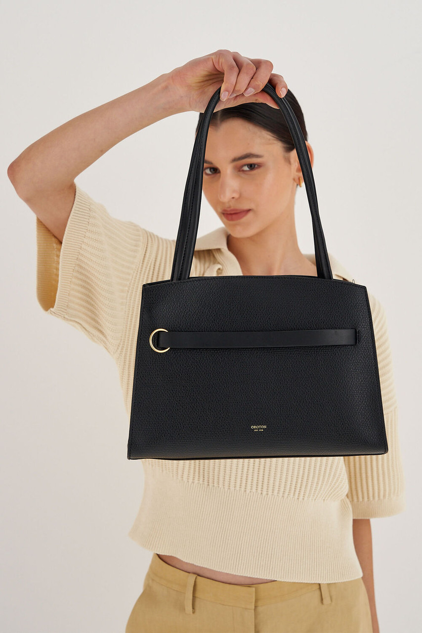 Oroton Audrey Black Small Three Pocket Day Bag