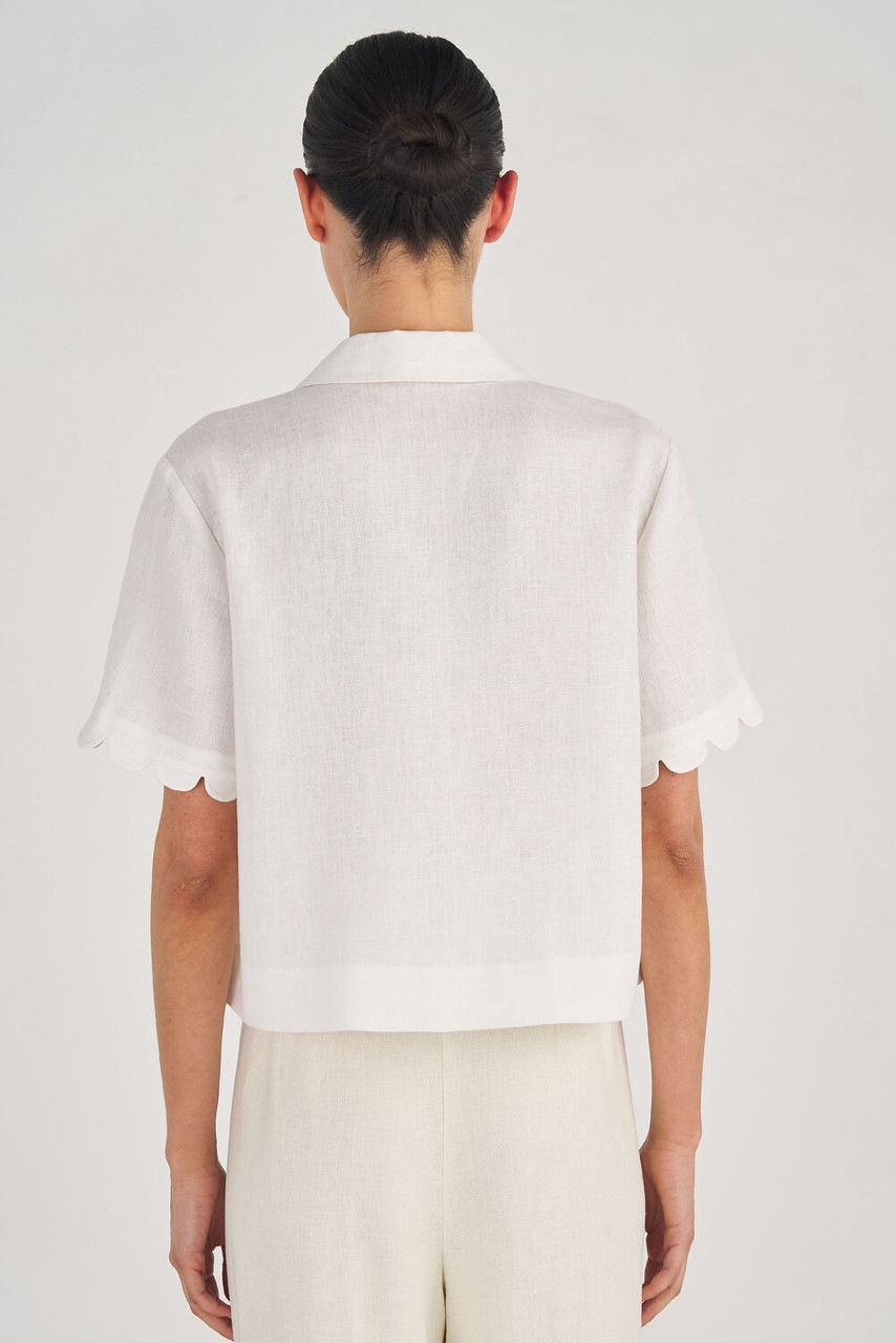 Oroton Cropped Scallop Camp Shirt White