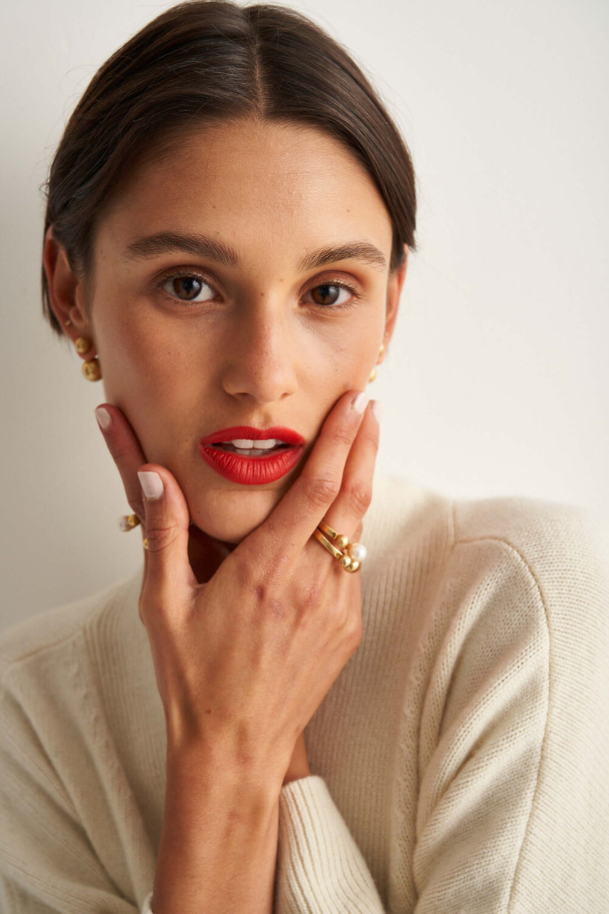 Oroton Blair Worn Gold-White Pearl Double Ring