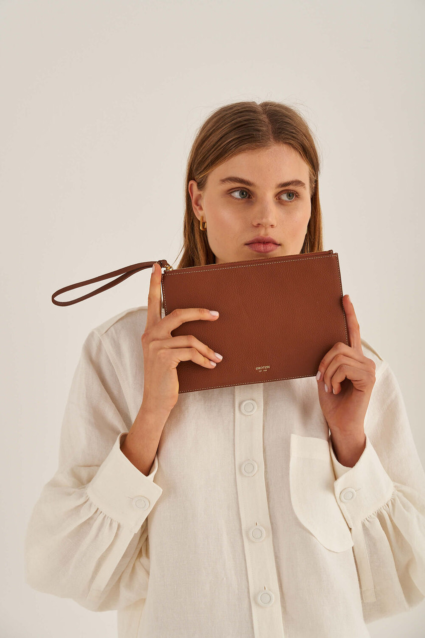 Oroton Margot Whiskey Medium Zip Pouch