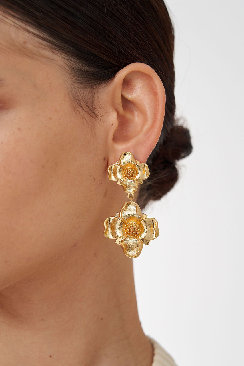 Oroton Aster Clip On Earrings Worn Gold